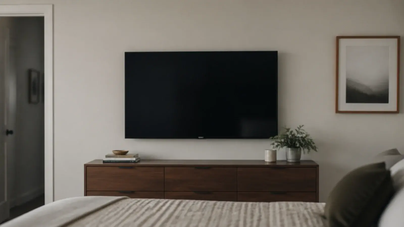 modest sized screen looking correctly scaled on a bedroom wall