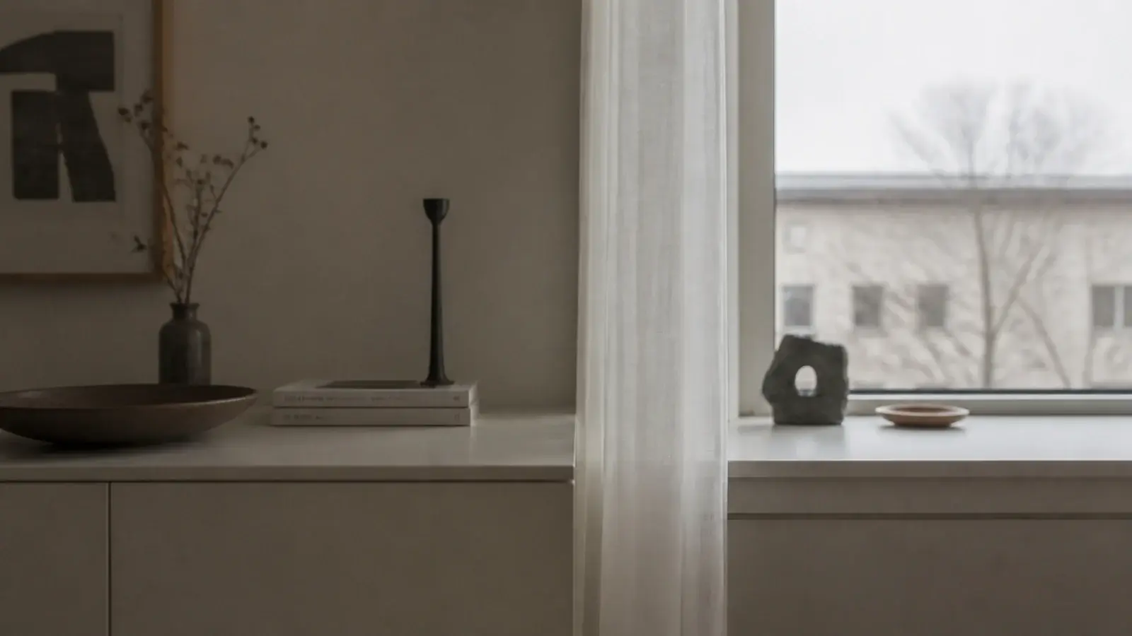 media unit top aligned exactly with the height of a nearby window sill