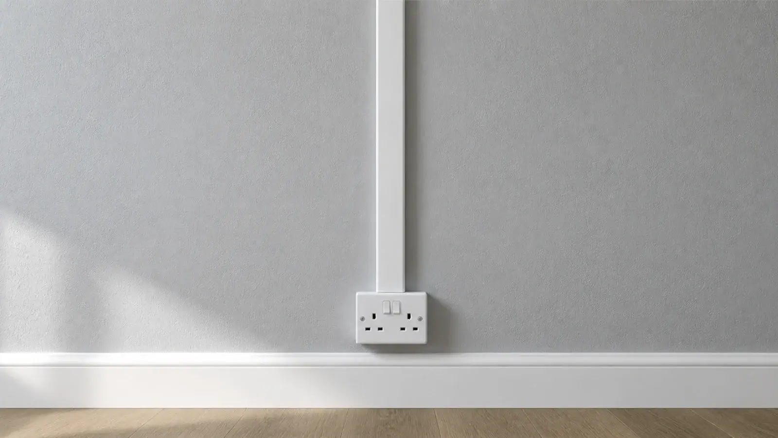 painted cable trunking running down a wall beside a skirting board