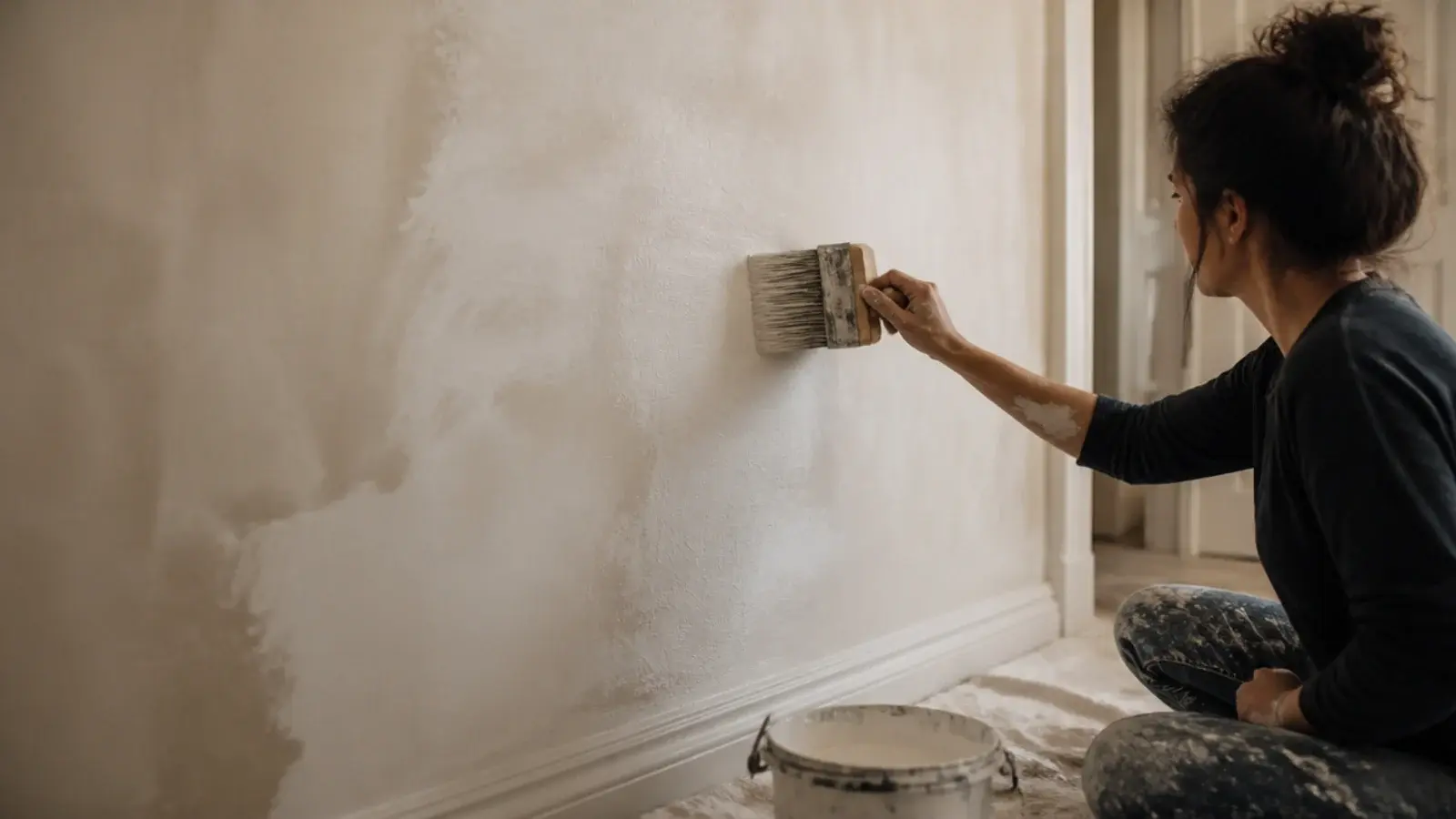 limewash brushed in cloudy layers across an old living room wall