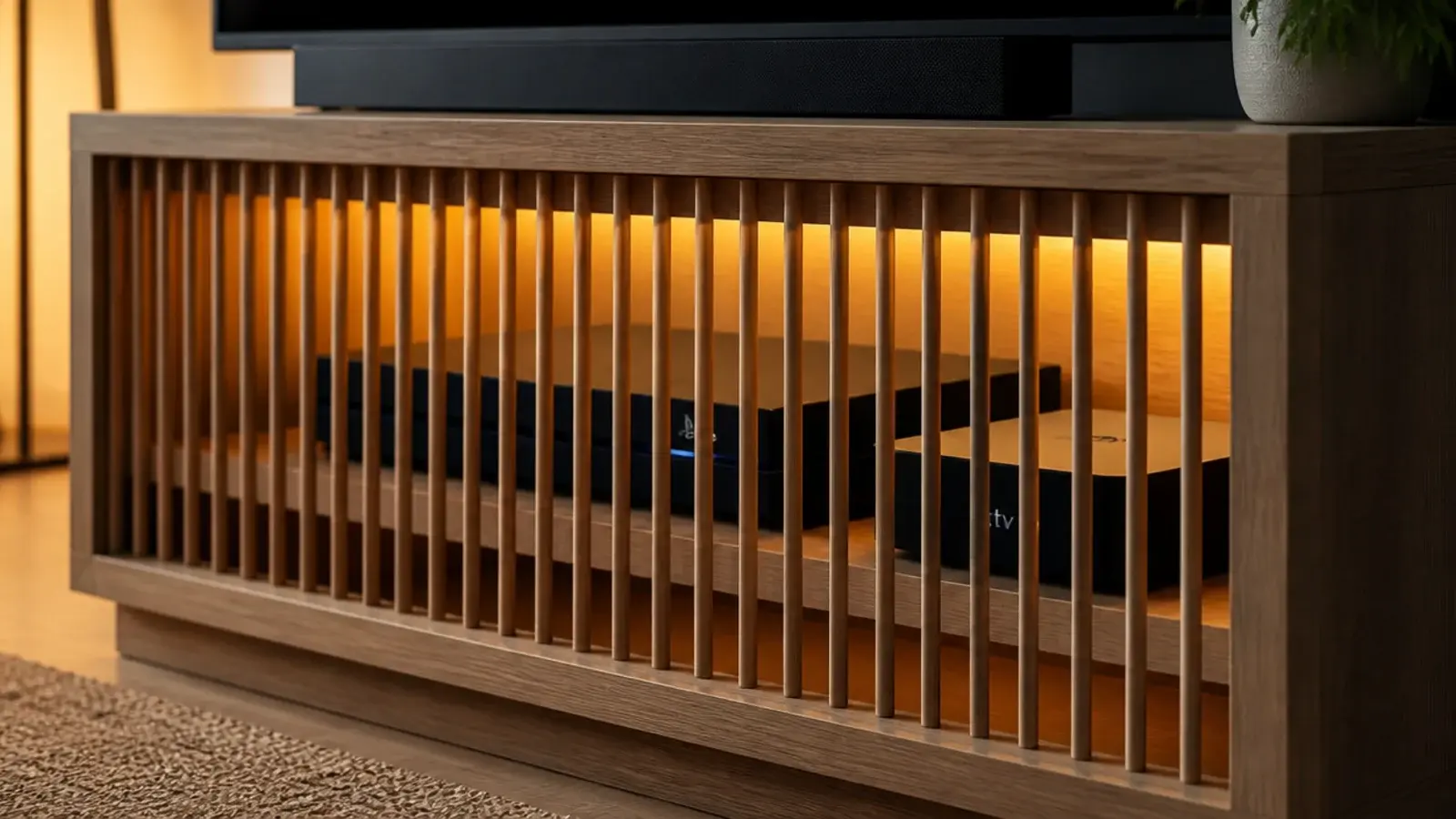 thin timber dowels set in a frame screening media equipment below