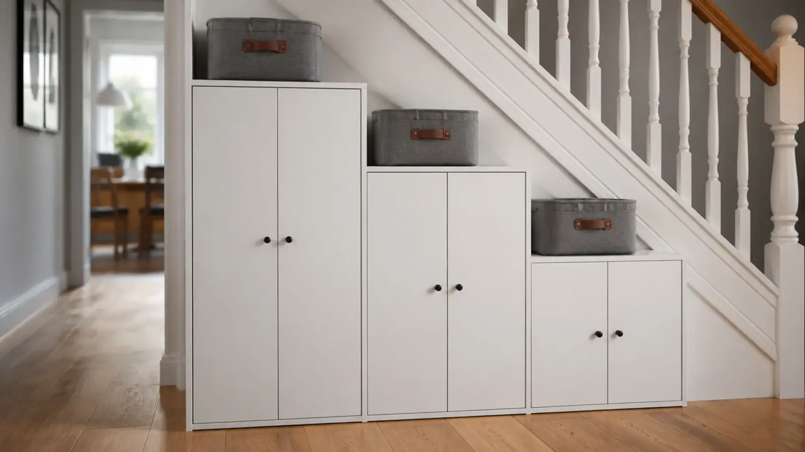 flat pack under stairs storage ikea units stepped along a sloping soffit