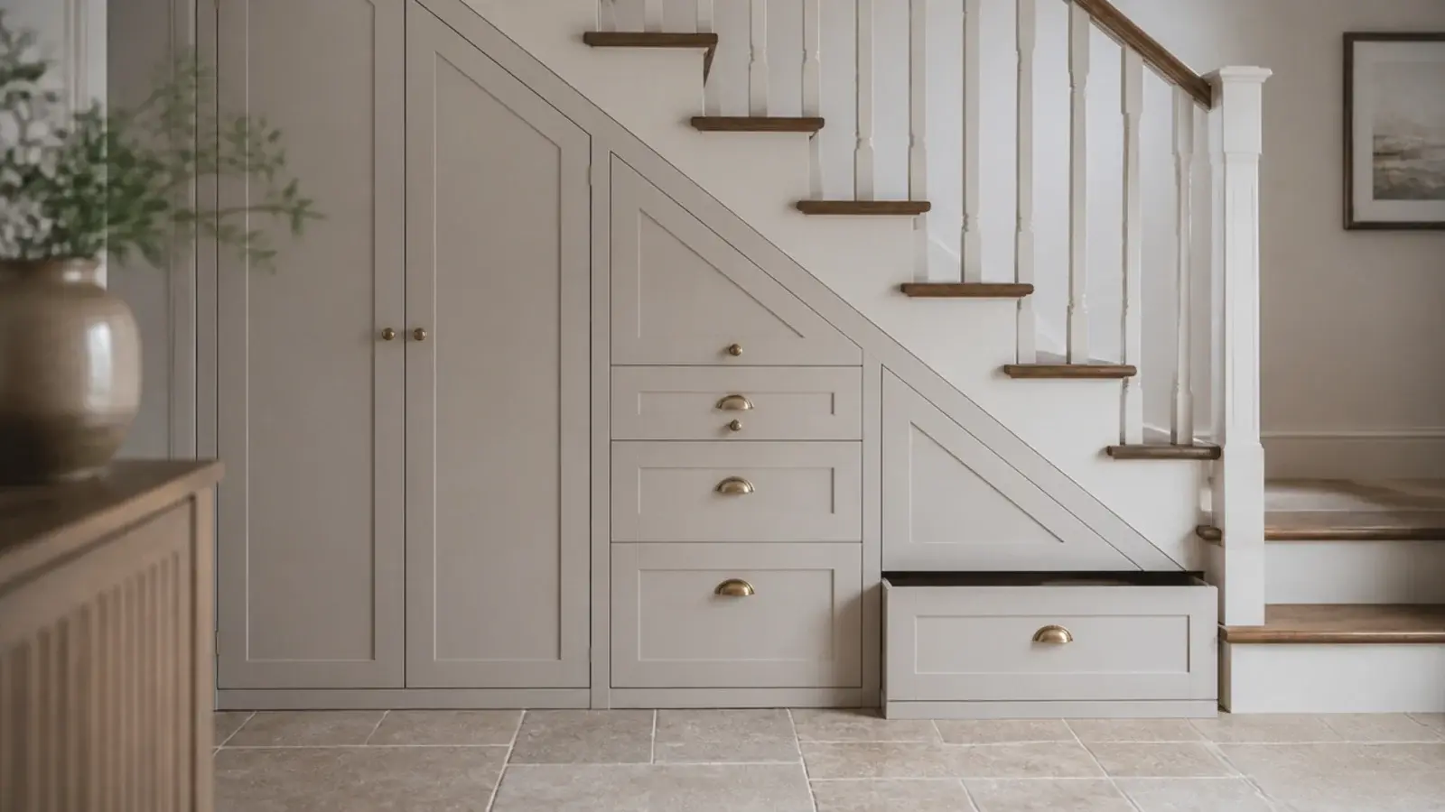 range of under stairs storage solutions combining drawers cupboards and shelves