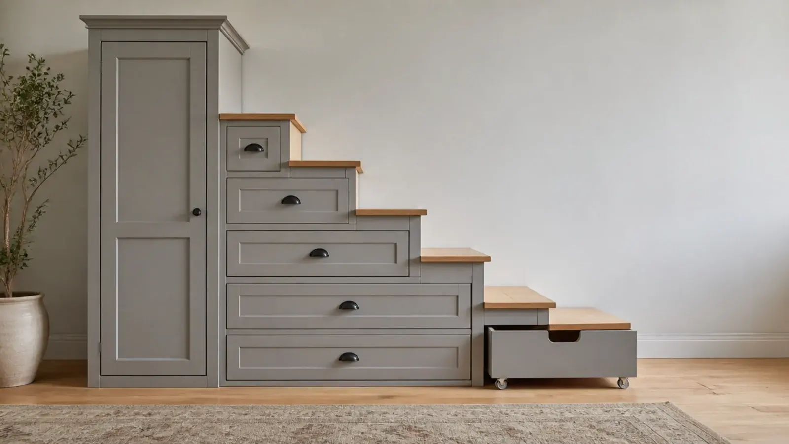 vertical view of under stairs storage solutions across three height bands
