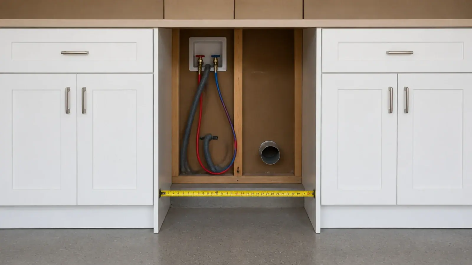 measured gap left between cabinets for a full size washing machine