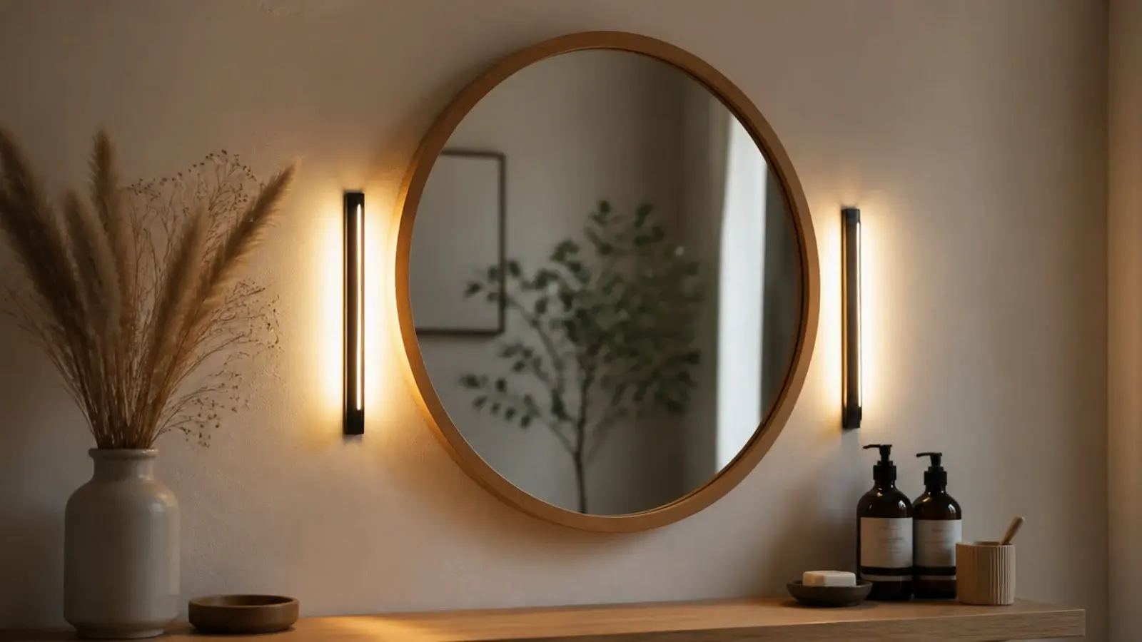 slim rechargeable light bars clipped either side of a vanity mirror