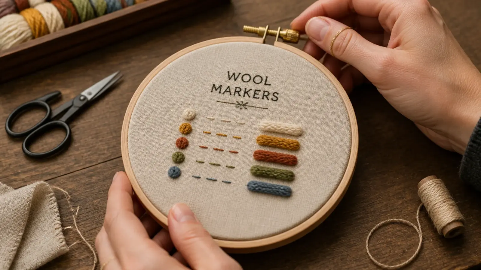 linen stretched inside a beech embroidery hoop as a clock face
