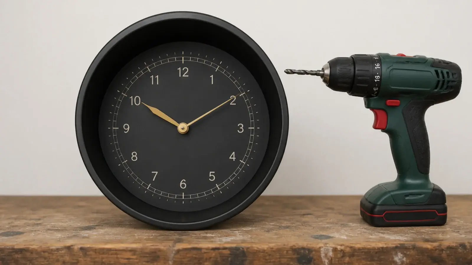 shallow metal cake tin repurposed as a deep clock case
