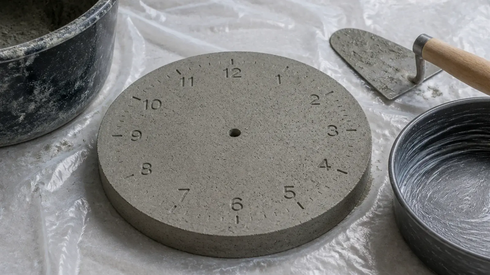 raw concrete clock disc cast with a fine aggregate surface