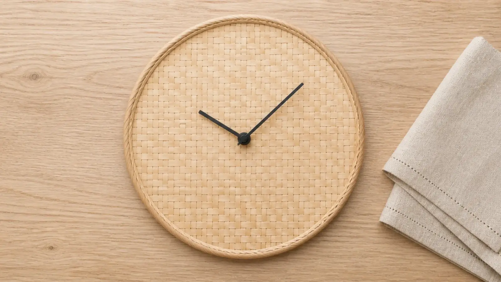 round bamboo placemat converted into a light textured clock