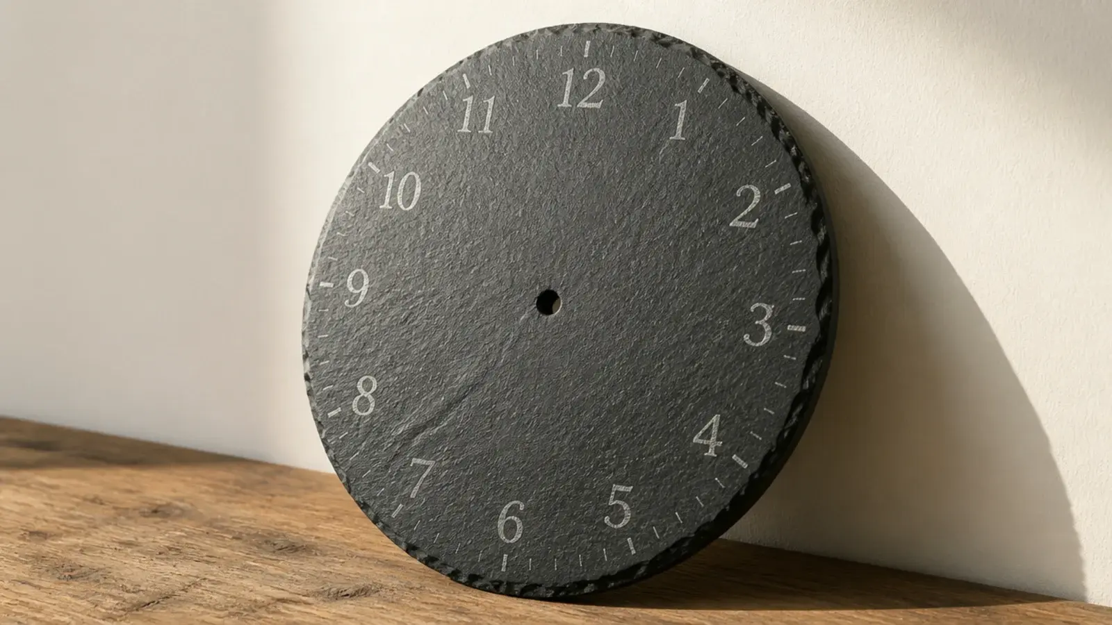 natural slate placemat used as a dark textured clock face
