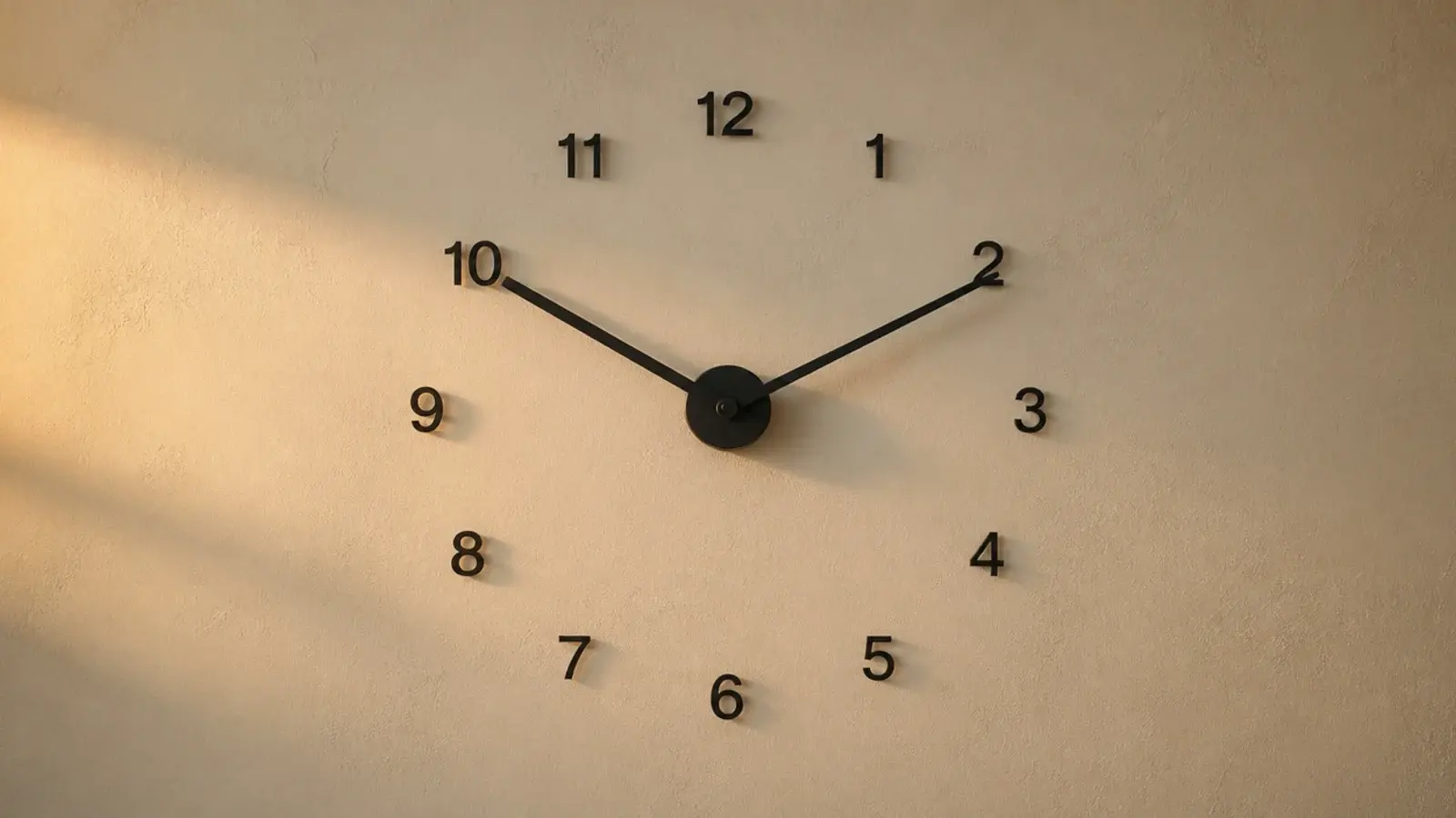 adhesive numerals fixed on bare plaster around a small movement