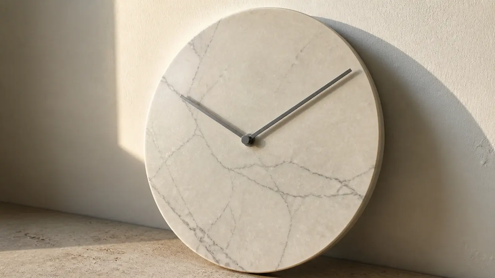 honed pale stone clock face with soft irregular grey veining
