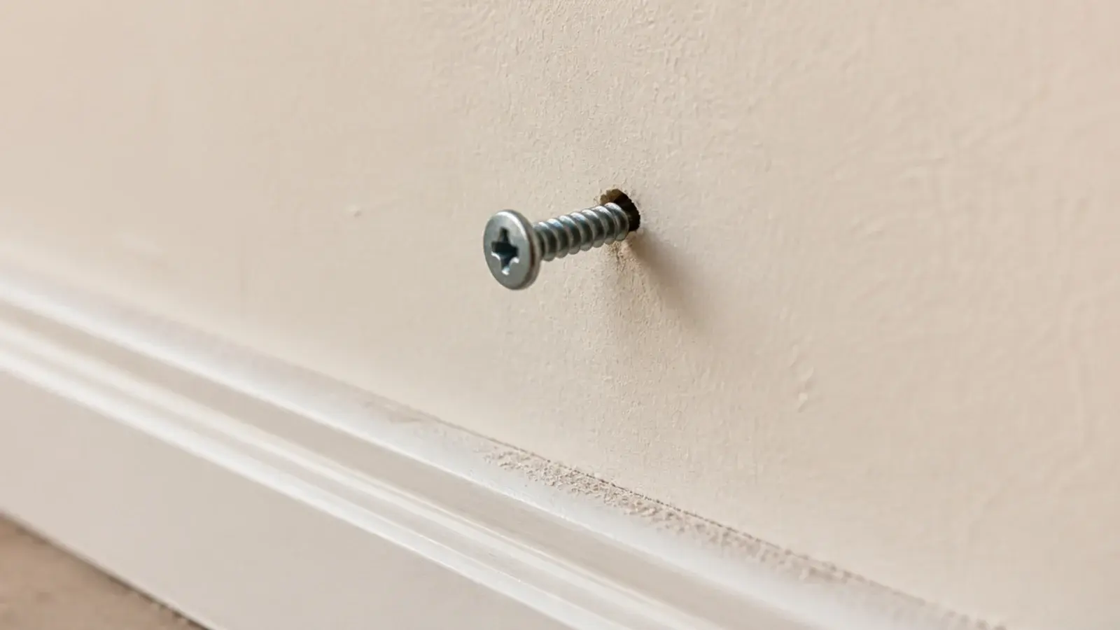 screw head standing proud of the plaster ready for a keyhole