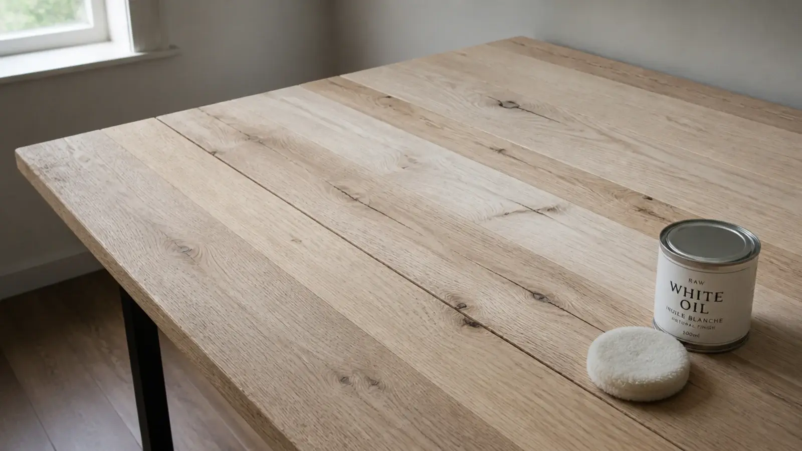 lye treated oak boards holding a raw pale tone across a calm room