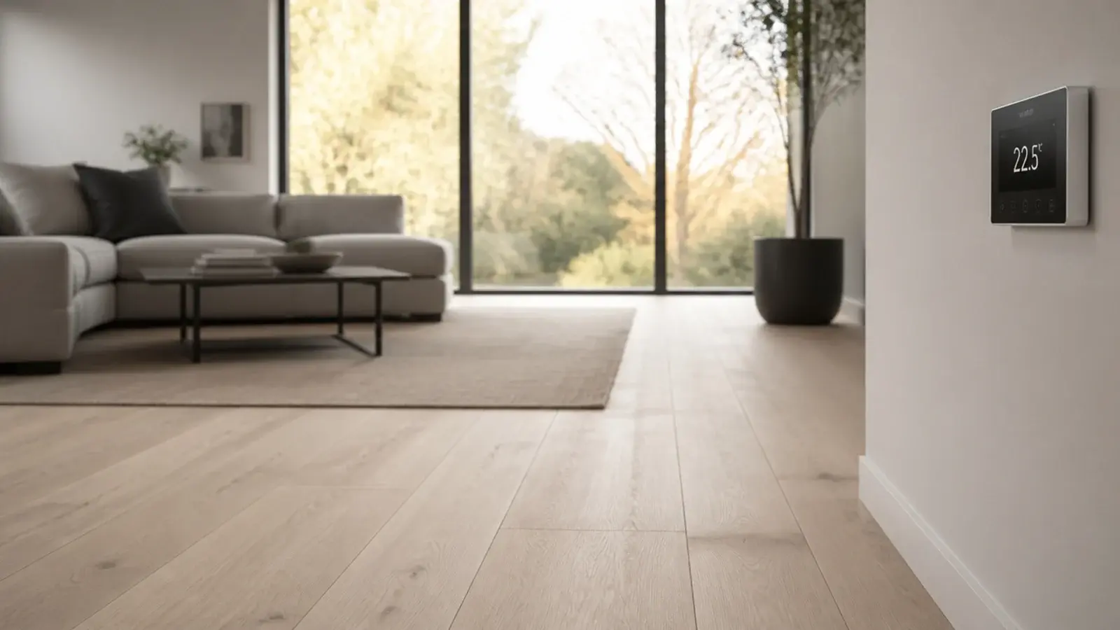 pale engineered boards laid above a warmed screed in an open room