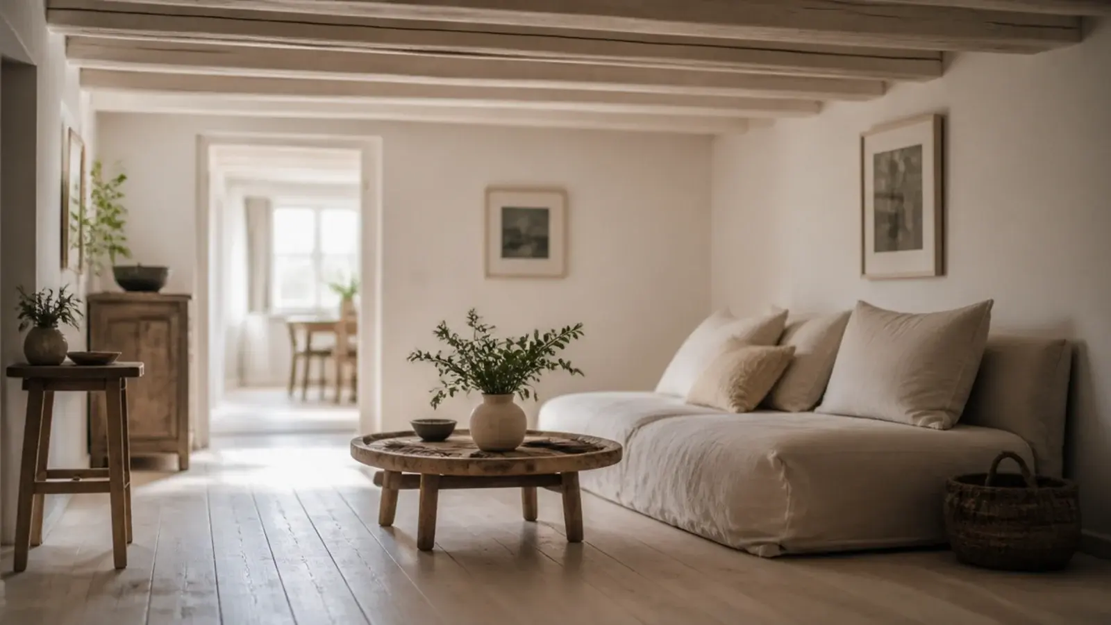 pale boards in a low ceilinged room making the space feel taller