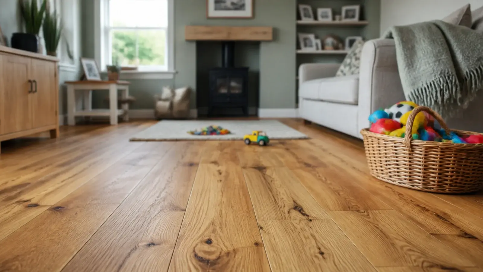 character oak with knots and colour swing across a busy family room