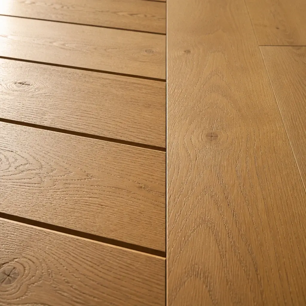 two board runs meeting where one has bevelled edges and one is square