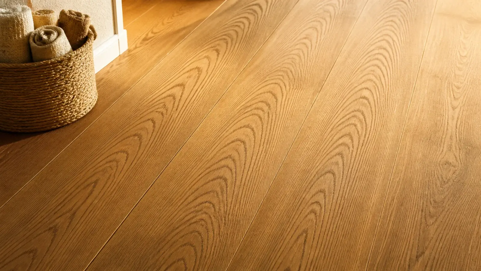 plainsawn oak boards showing arched cathedral grain across a wide floor