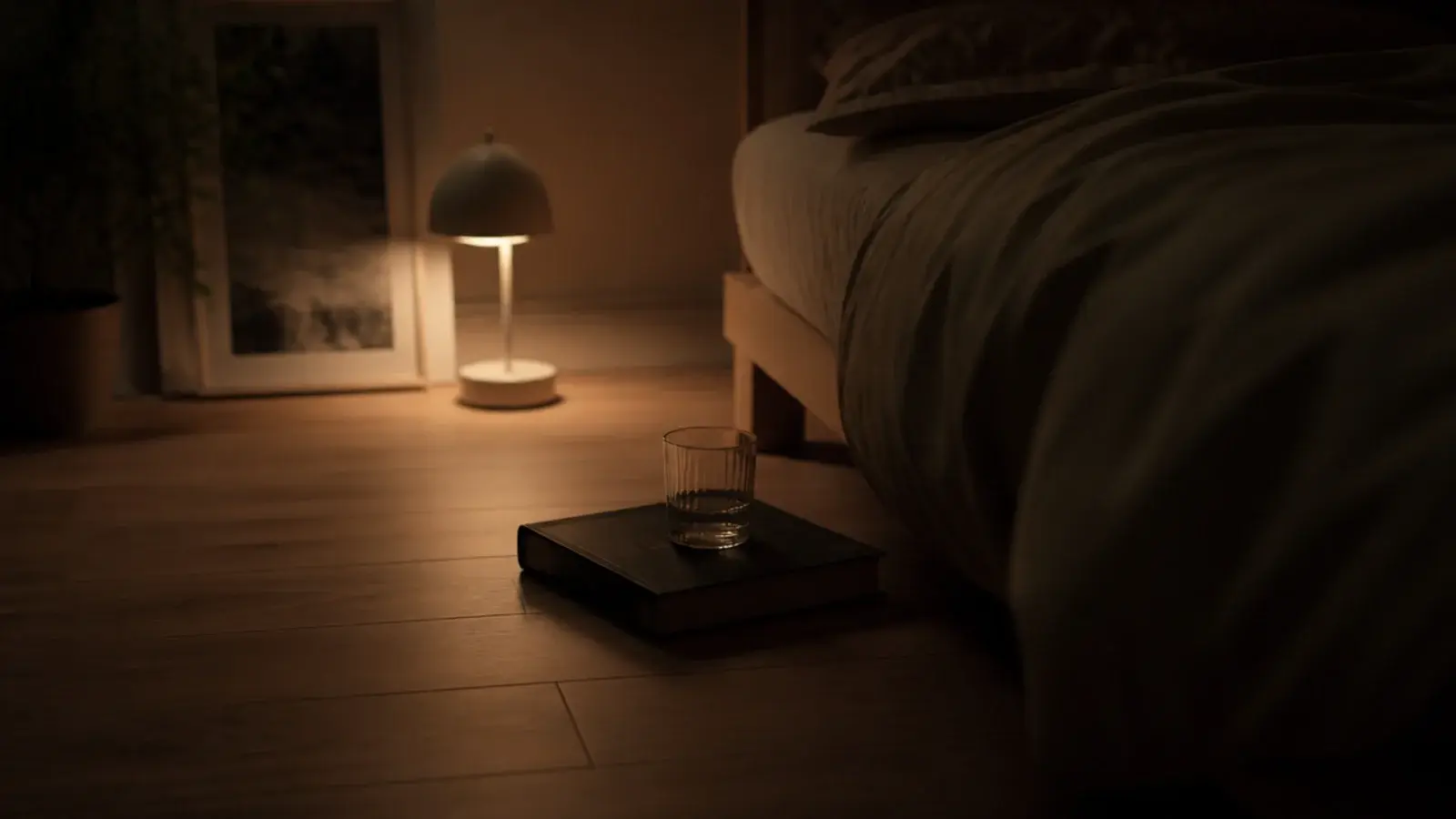 matte wood effect planks under low lamplight with no shiny reflection