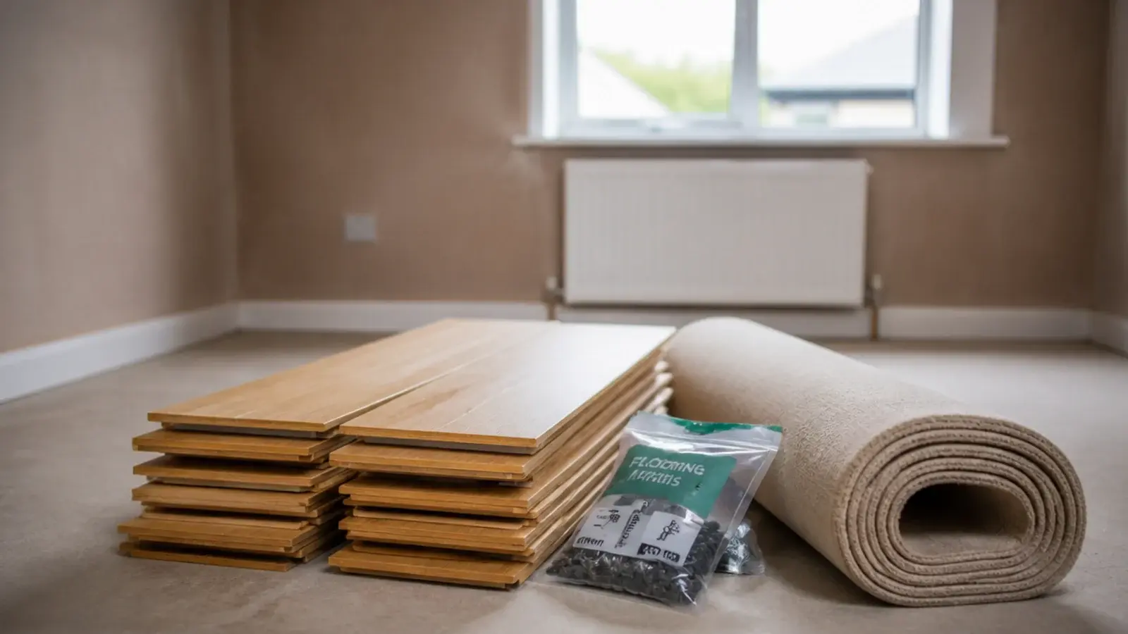 stacked planks and rolled carpet ready to be swapped back again