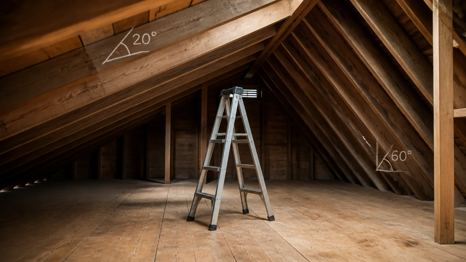 two attic slopes of different steepness compared side by side in one room