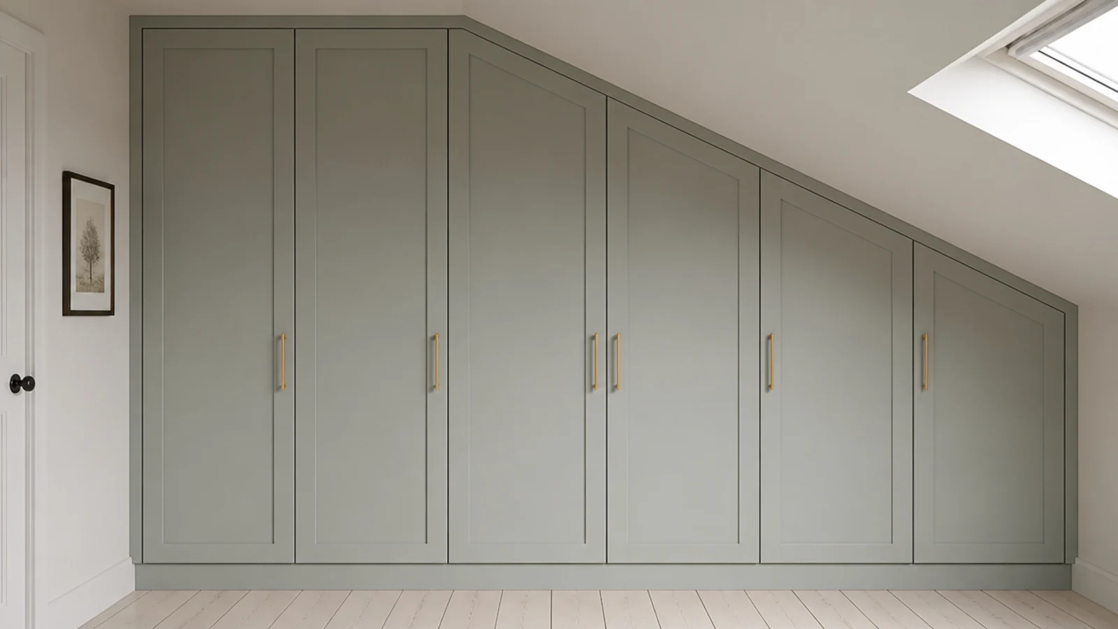built in wardrobe with a mitred top following the angle of the ceiling