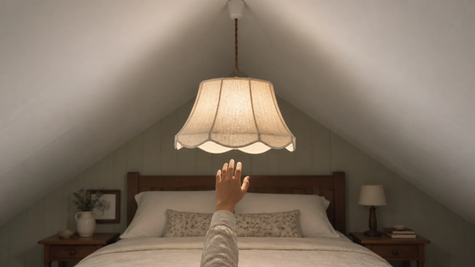 pendant shade hanging too low in a short ceilinged attic room