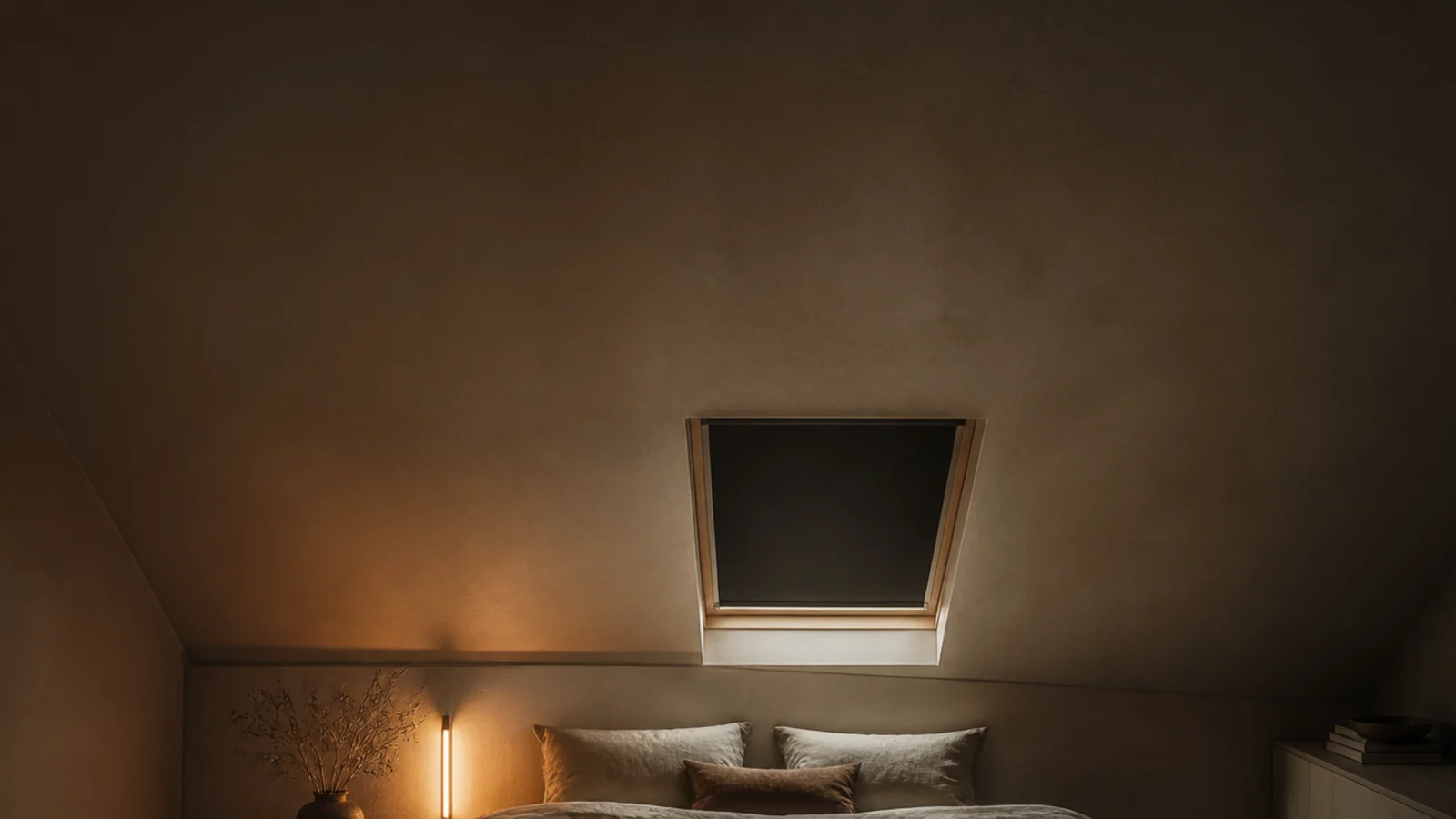 vertical view of a low ceiling attic bedroom rebuilt after early mistakes
