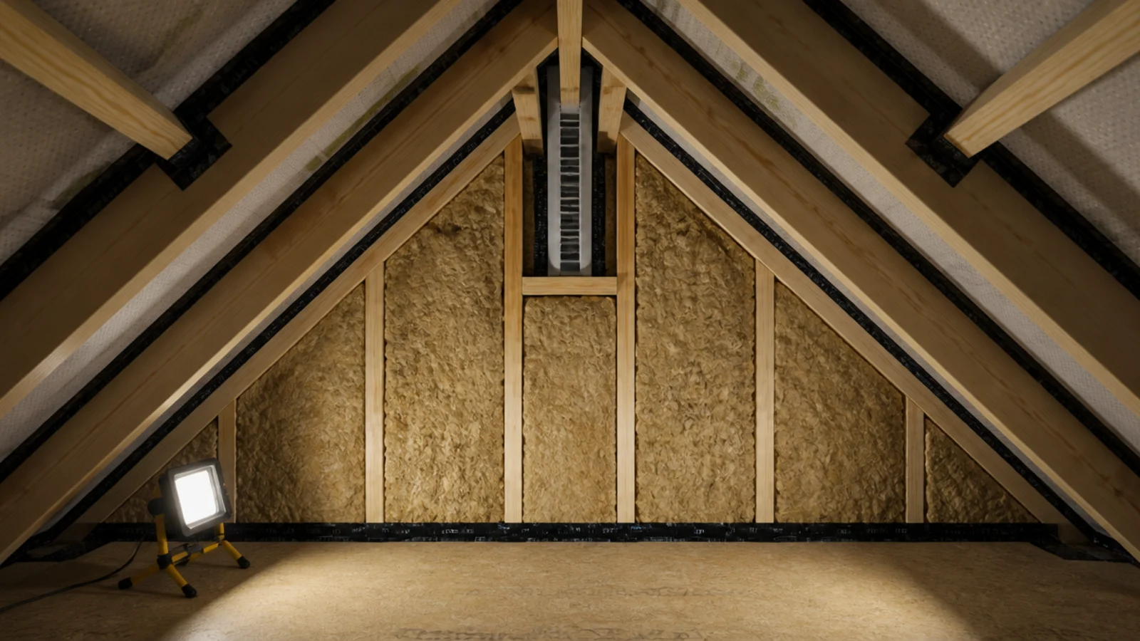ventilation channel visible above insulation in a loft rafter bay