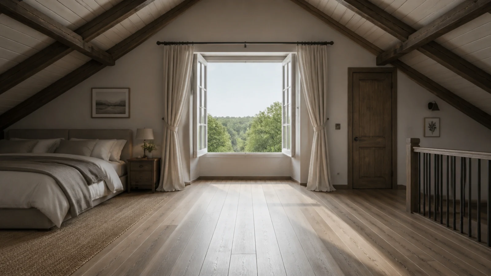 clear escape window and route in a loft master bedroom layout