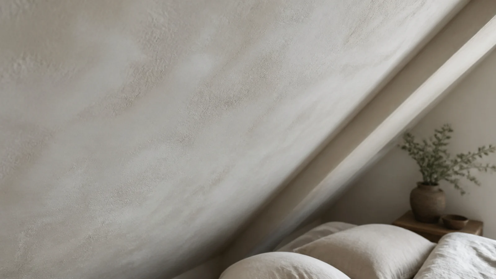 limewash finish showing soft cloudy movement across an attic slope