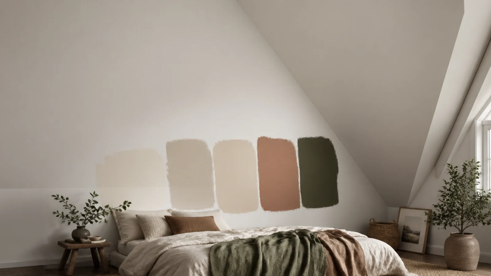 vertical comparison of attic bedroom paint ideas across a sloped ceiling