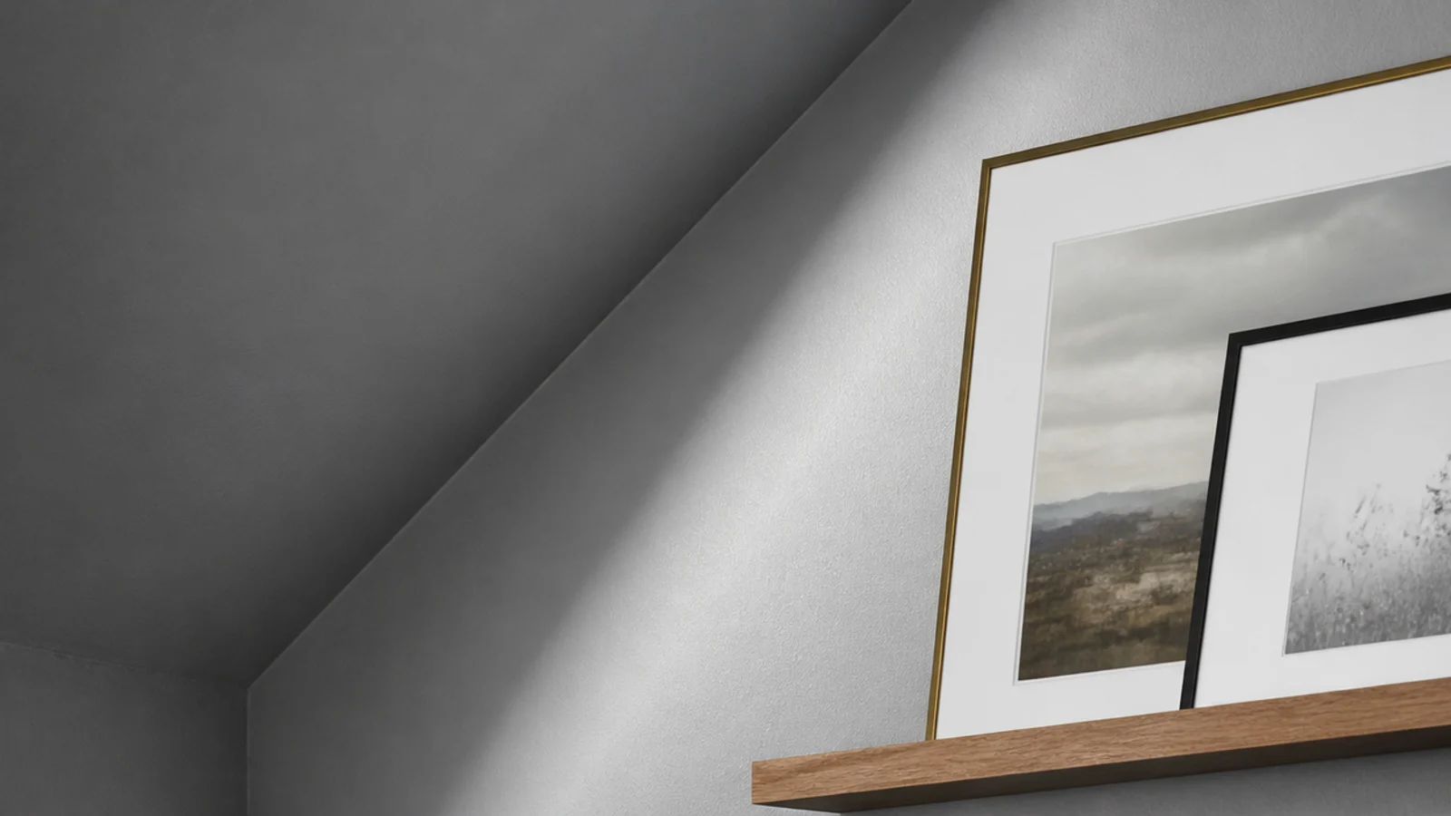 slanted wall and vertical wall finished in one continuous matte tone