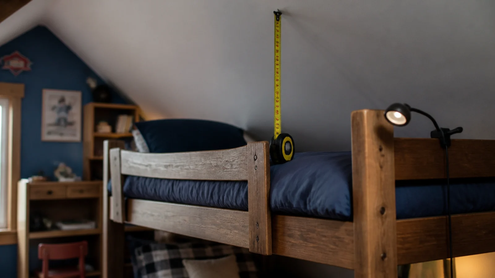 bunk bed with clear space measured above the top mattress