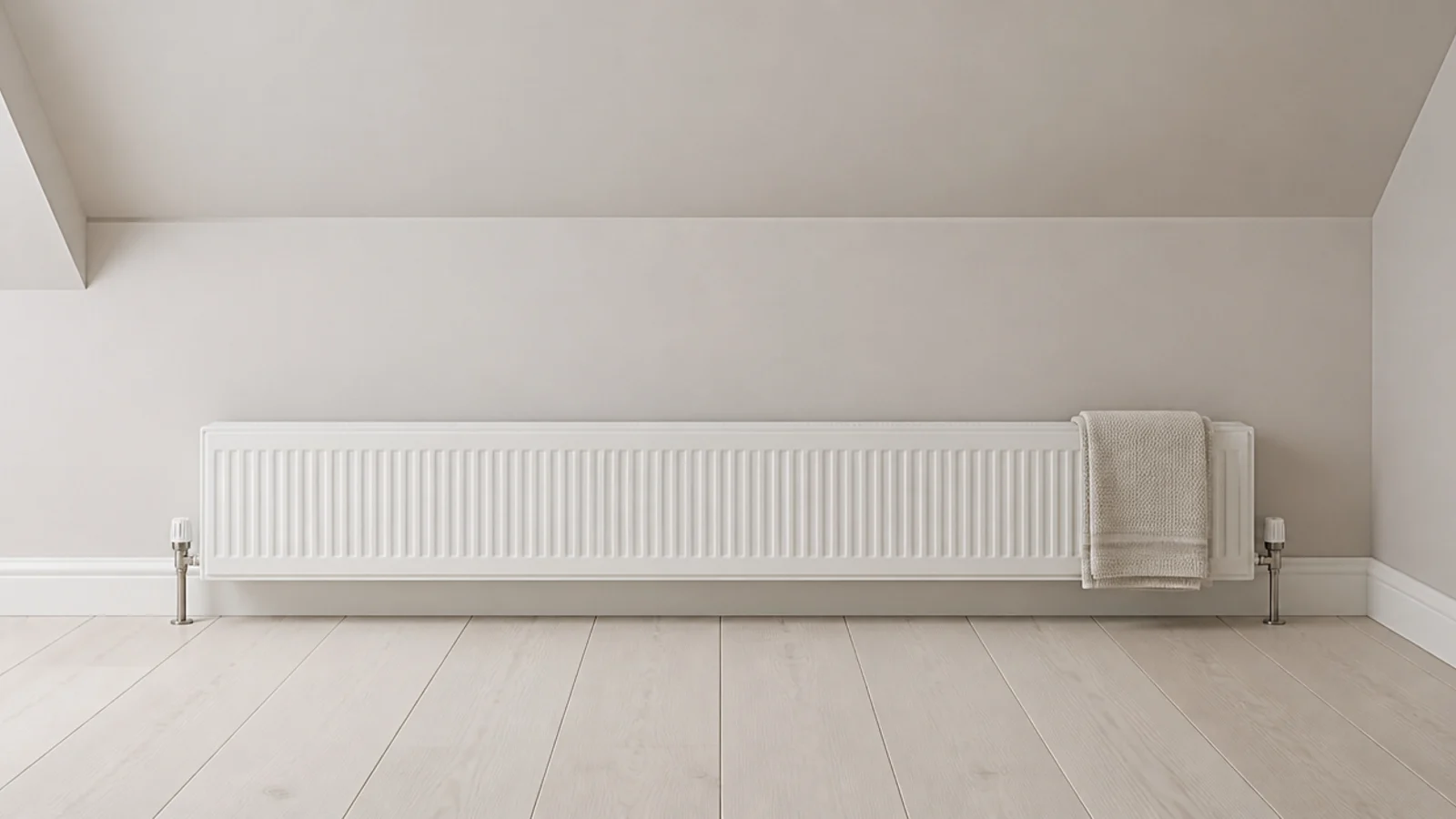 long low radiator running along the base of an attic knee wall
