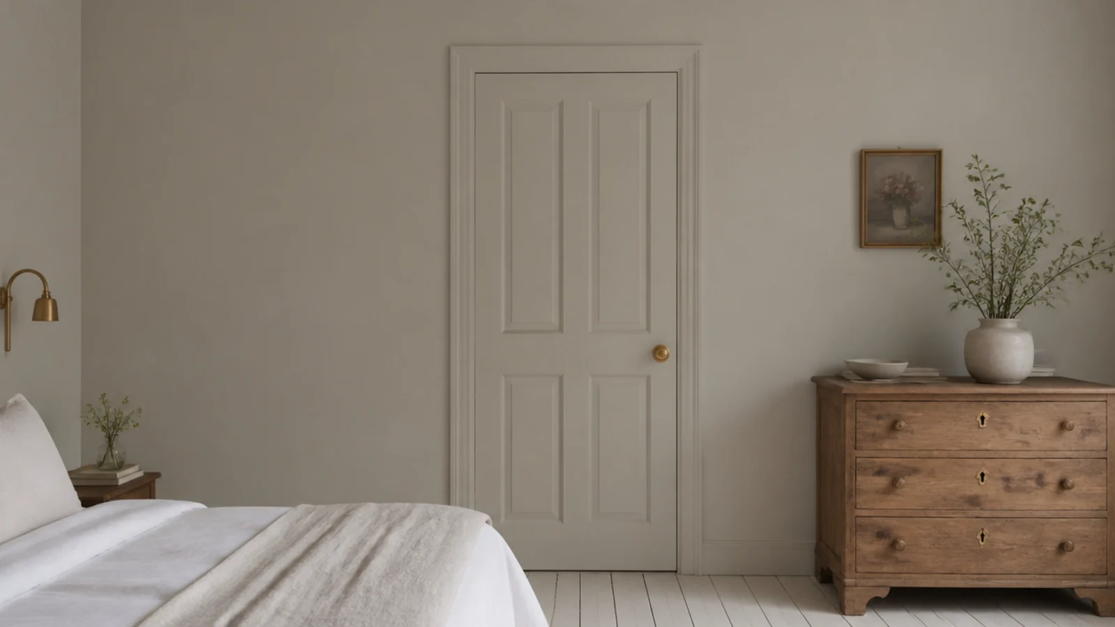 attic bedroom door painted to match the surrounding wall exactly