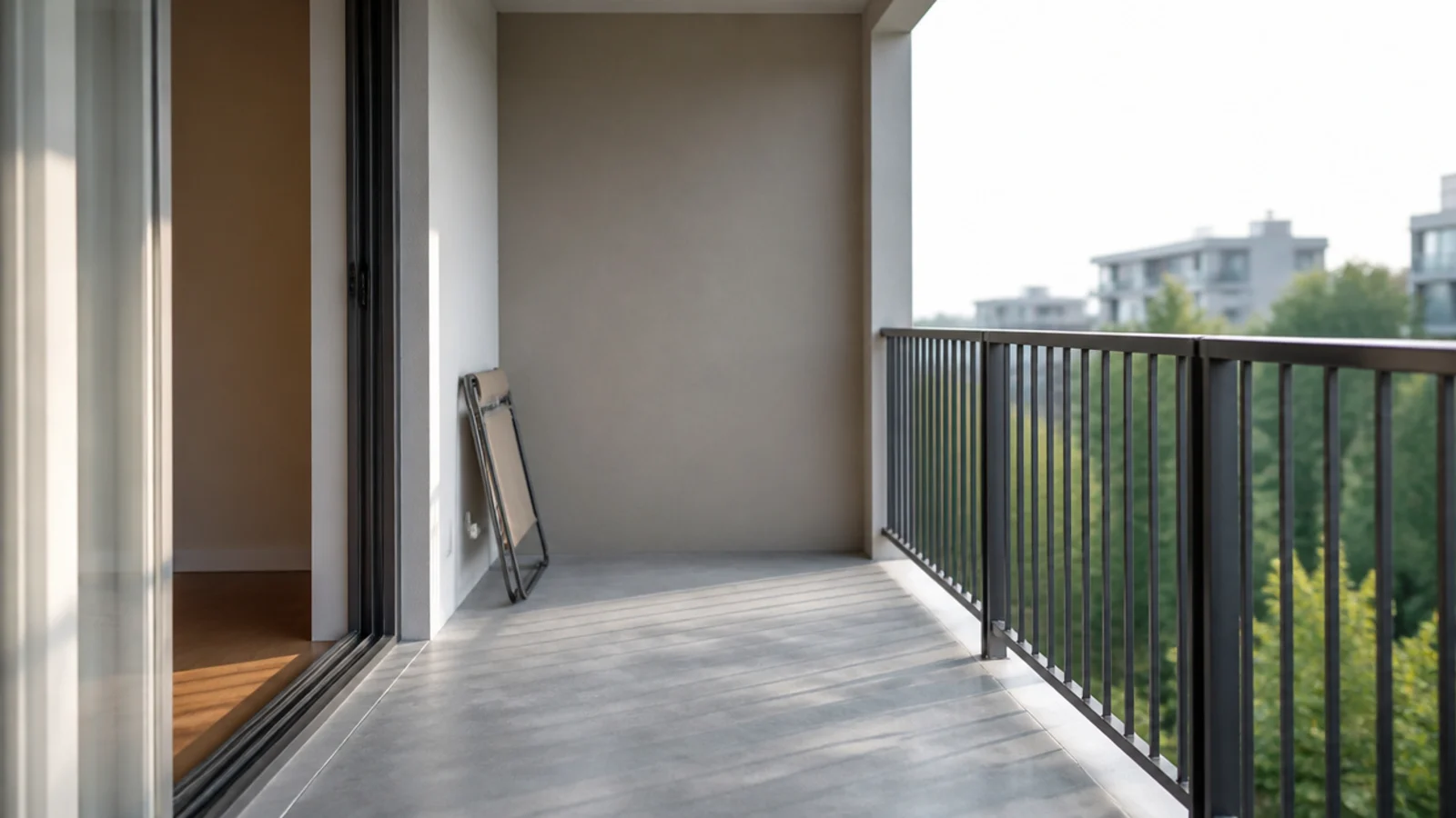 cleared balcony slab swept empty after storage clutter was removed