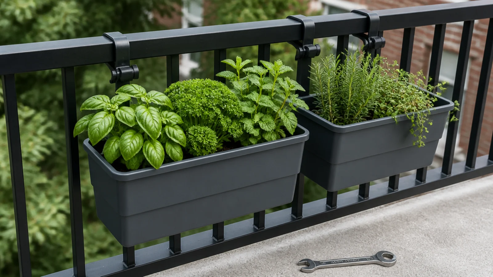 rail planter boxes moved to the inside face of a balcony balustrade