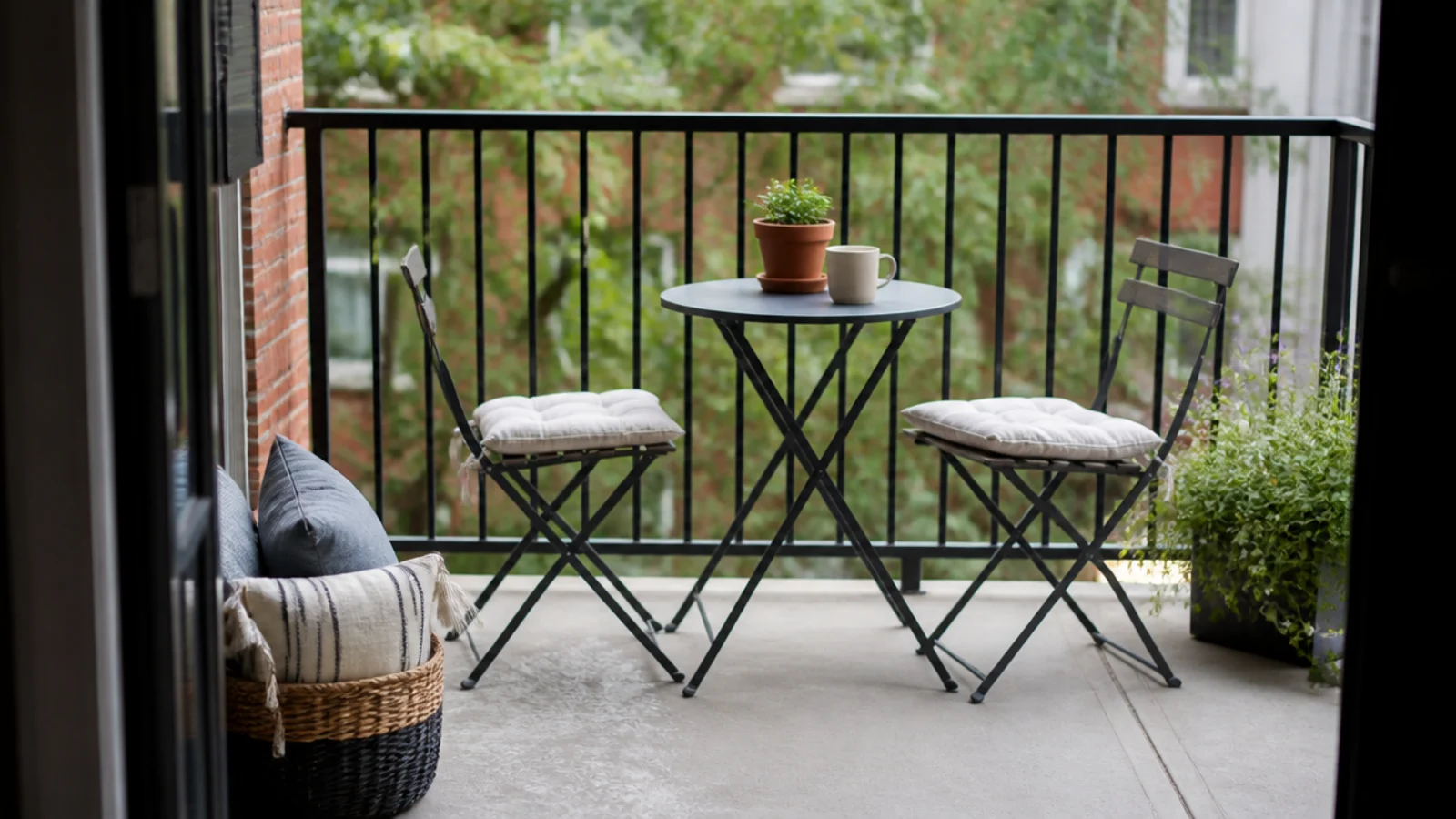 folding bistro set replacing an oversized patio set on a small balcony