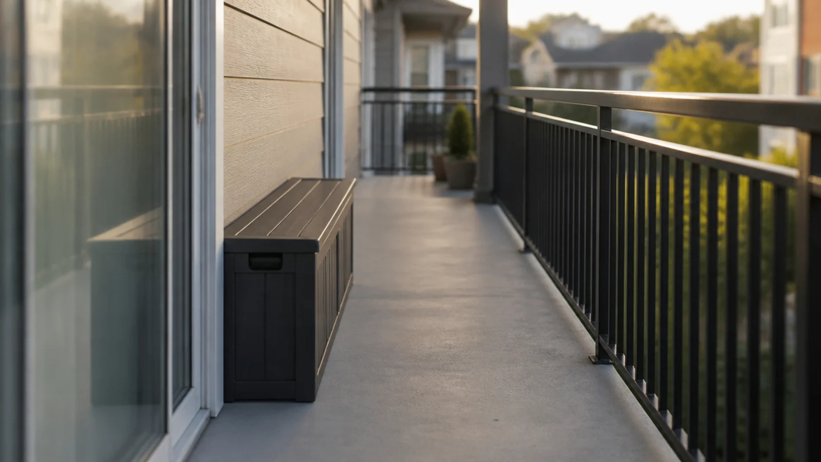 clear wide walkway restored beside a balcony sliding glass door