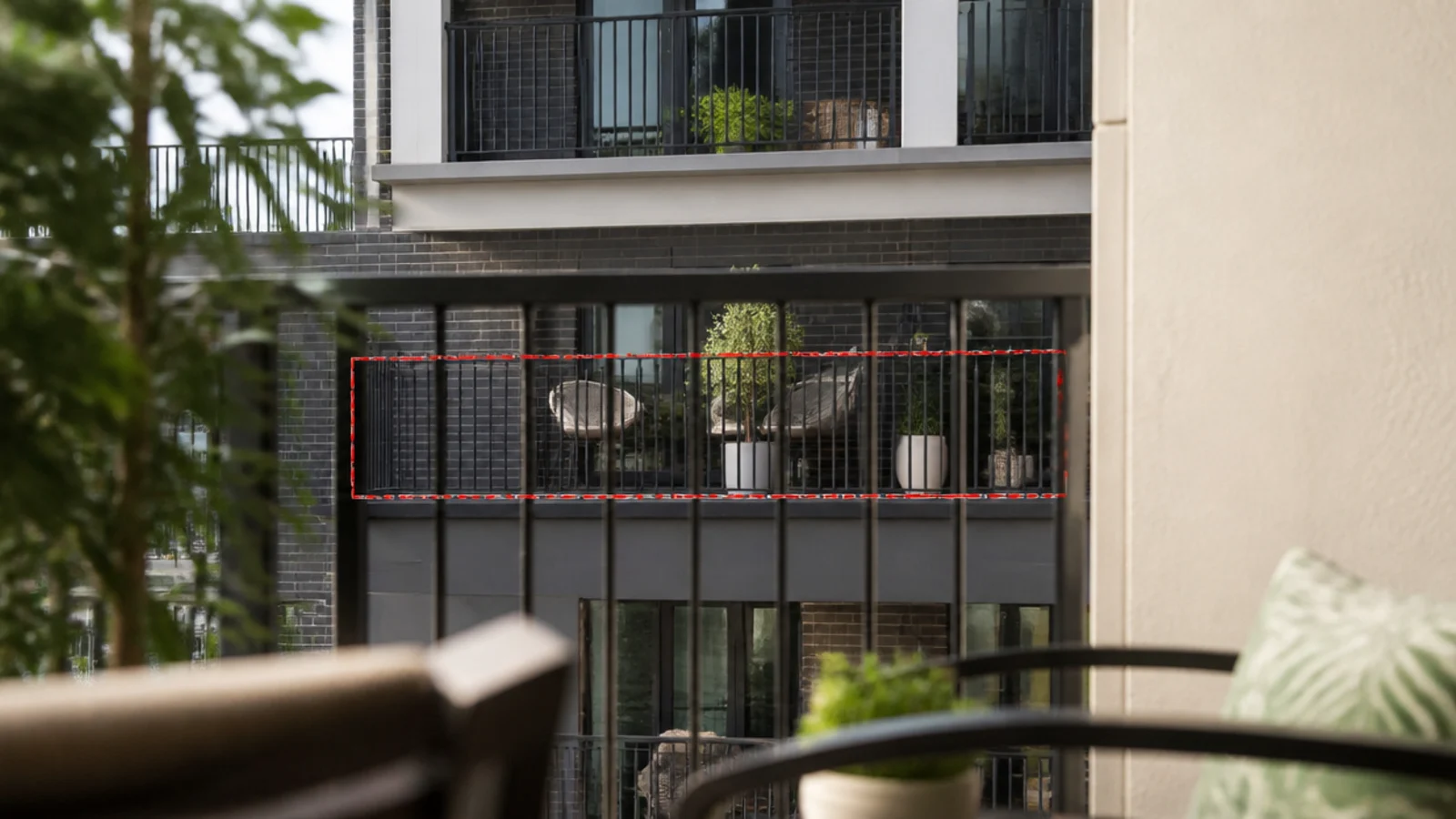seated view from a balcony chair showing the overlooked sight line