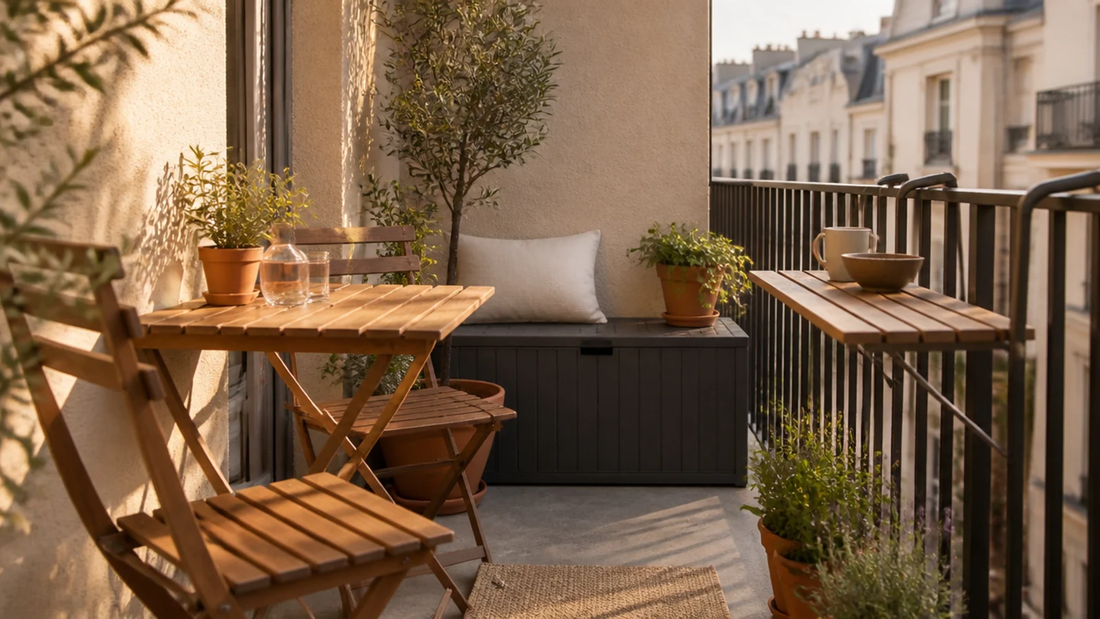 the best apartment balcony furniture types arranged on a small city slab