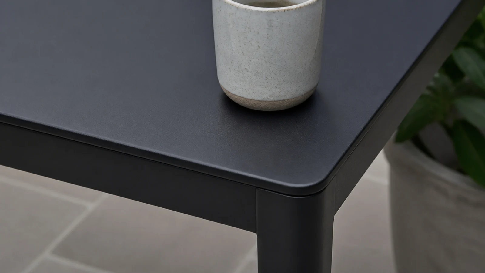 matte black powder coated balcony table showing no reflected glare