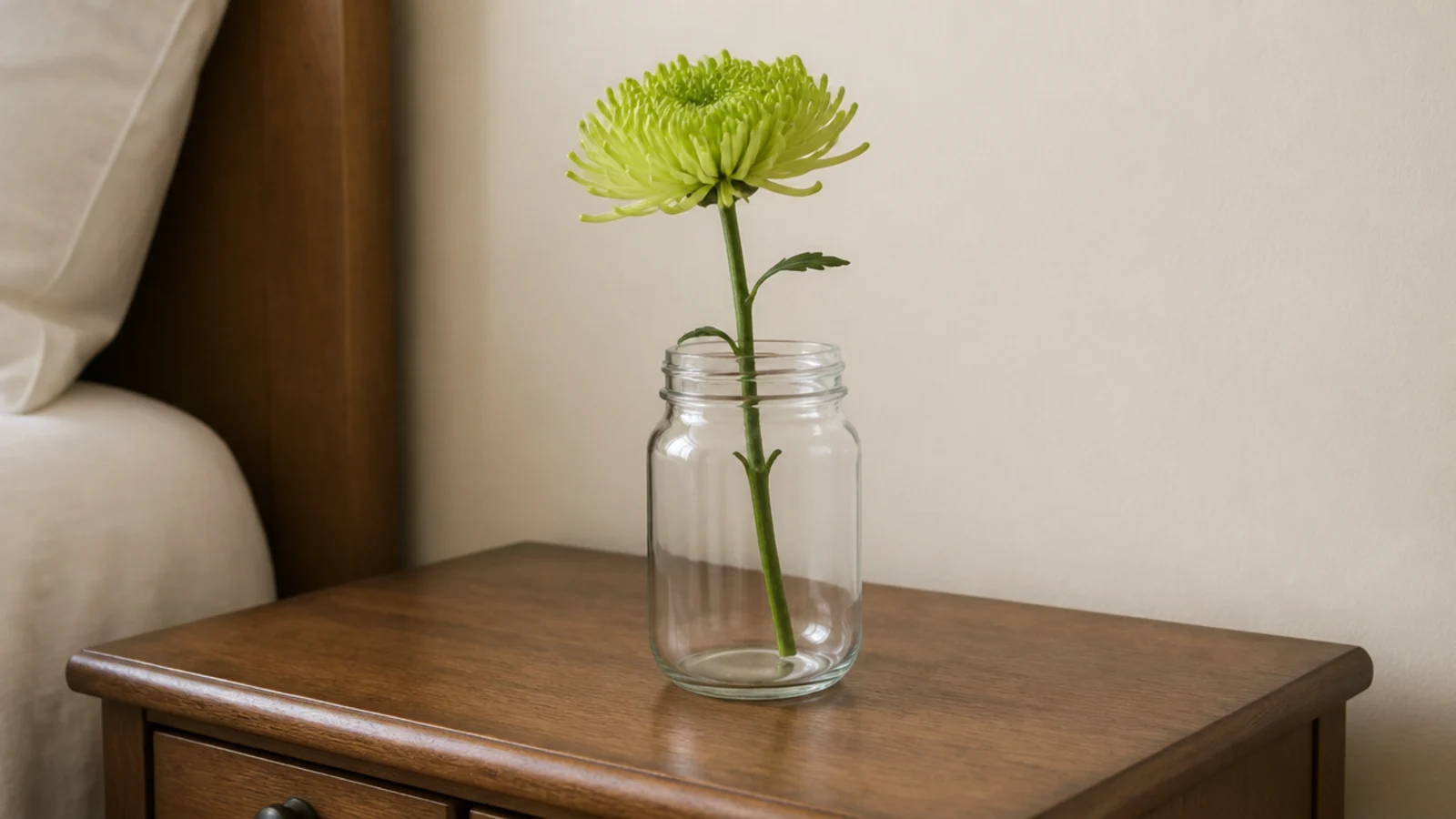 plain glass jar with label removed holding a single stem