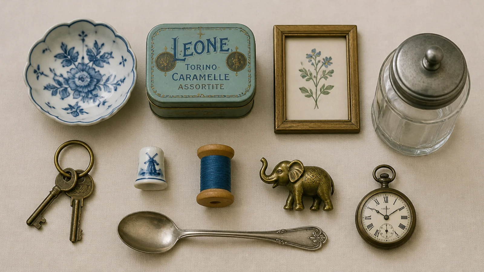 small objects gathered from around a house laid out for choosing