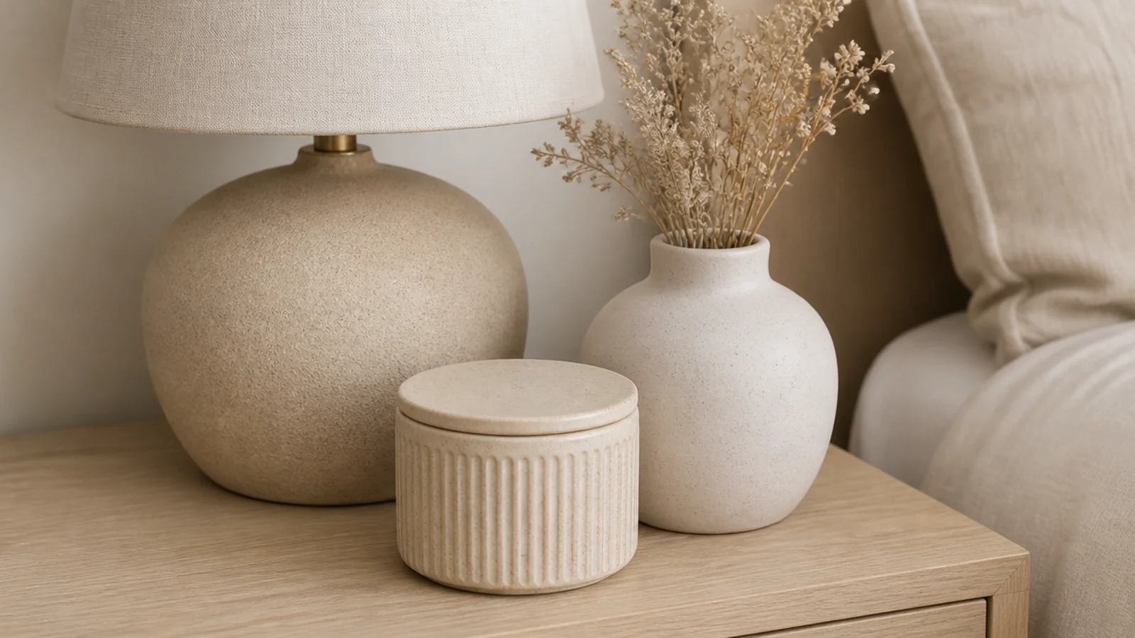 three objects in graduating tones of the same warm neutral