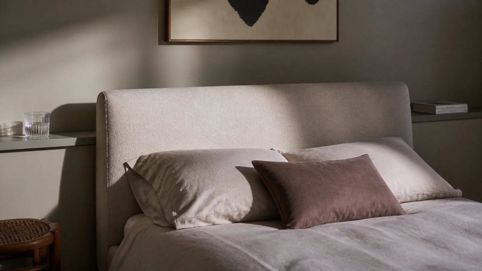 continuous ledge running behind a headboard and out to both sides