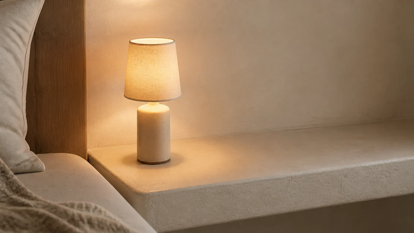 compact lamp with a very small base on a narrow bedside surface